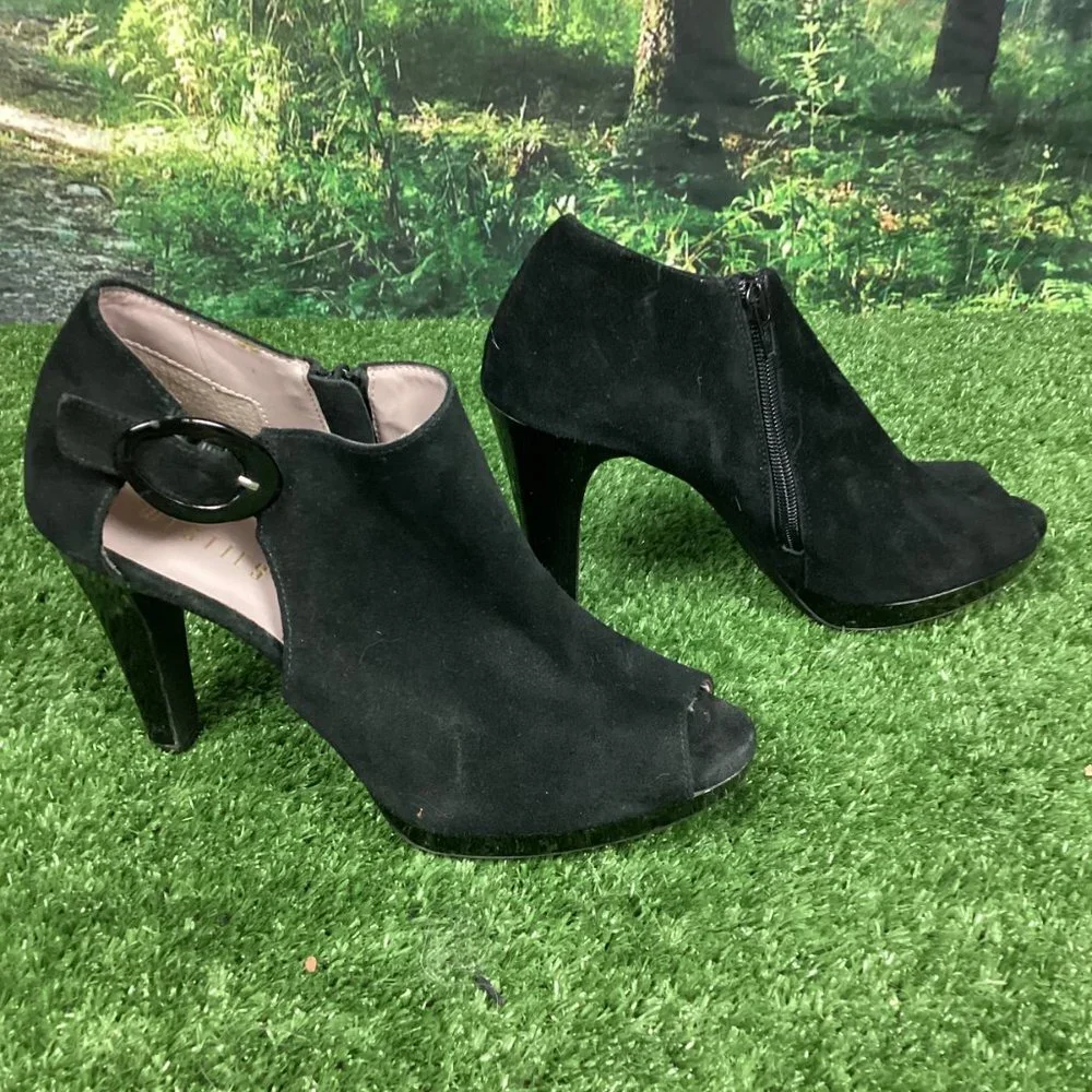 Westies Black Suede Leather Platform Heel Booties 9.5